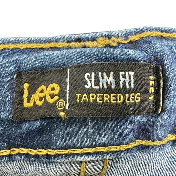 Lee Boys Slim Fit Tapered Leg Jeans Size 8 Adj Waist Blue Denim Cotton Blend - Picture 4 of 6